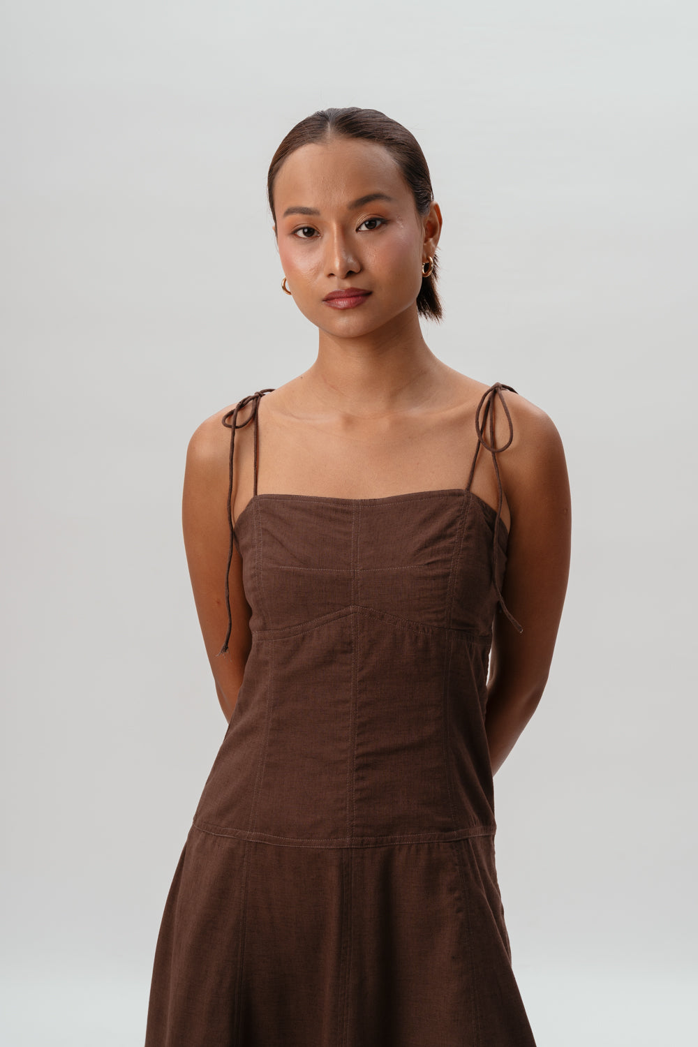 Brown Tie-Up Dress | Maxi Dress | Linen