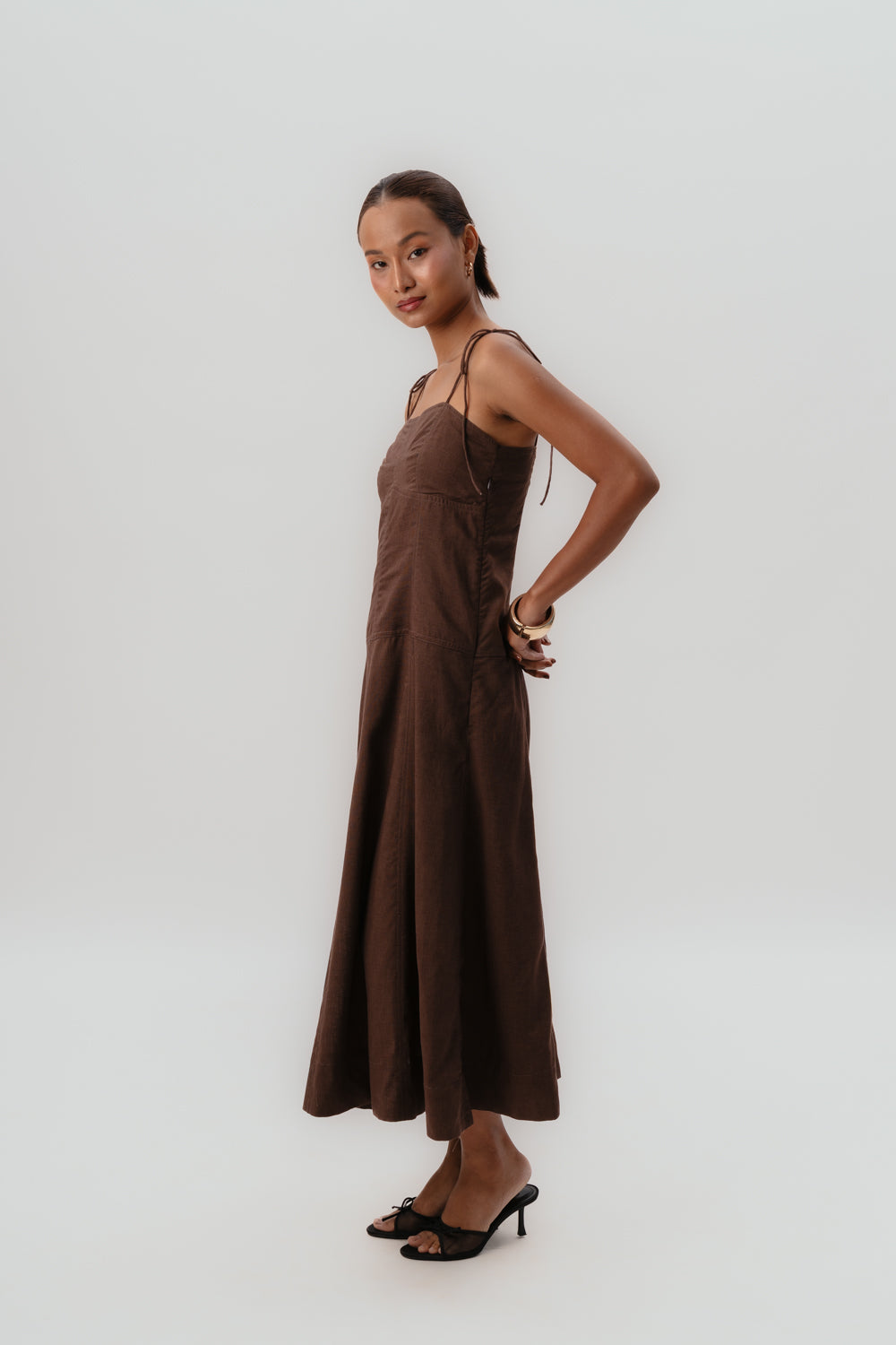 Brown Tie-Up Dress | Maxi Dress | Linen