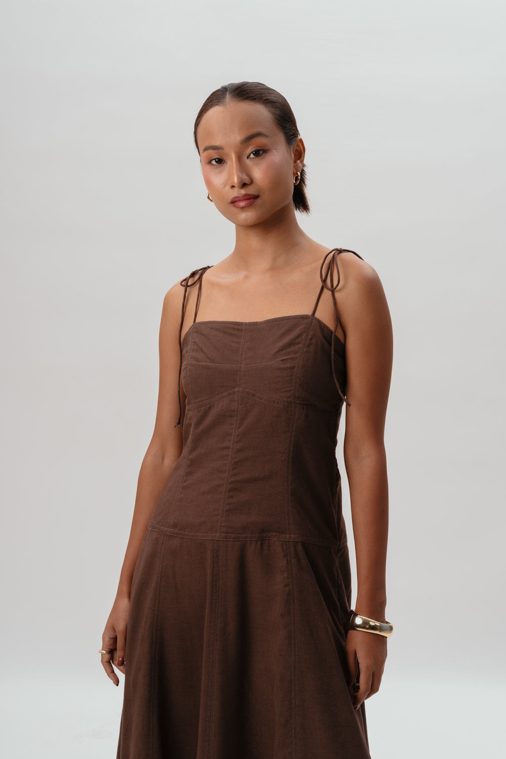 Brown Tie-Up Dress | Maxi Dress | Linen