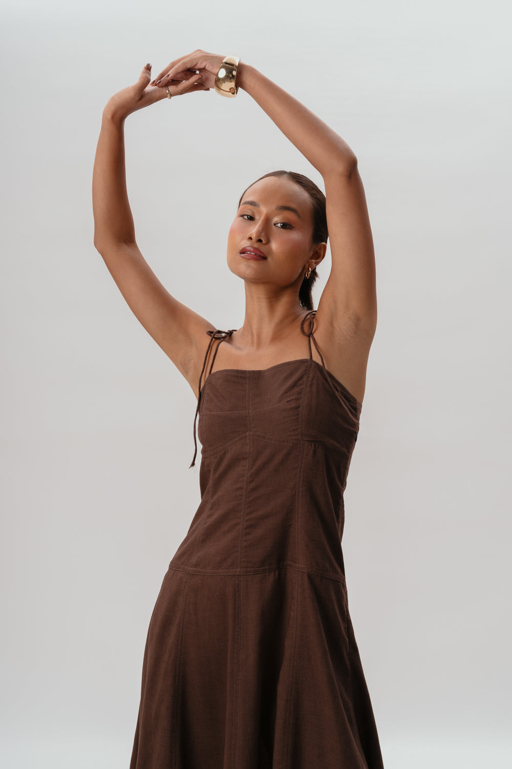Brown Tie-Up Dress | Maxi Dress | Linen