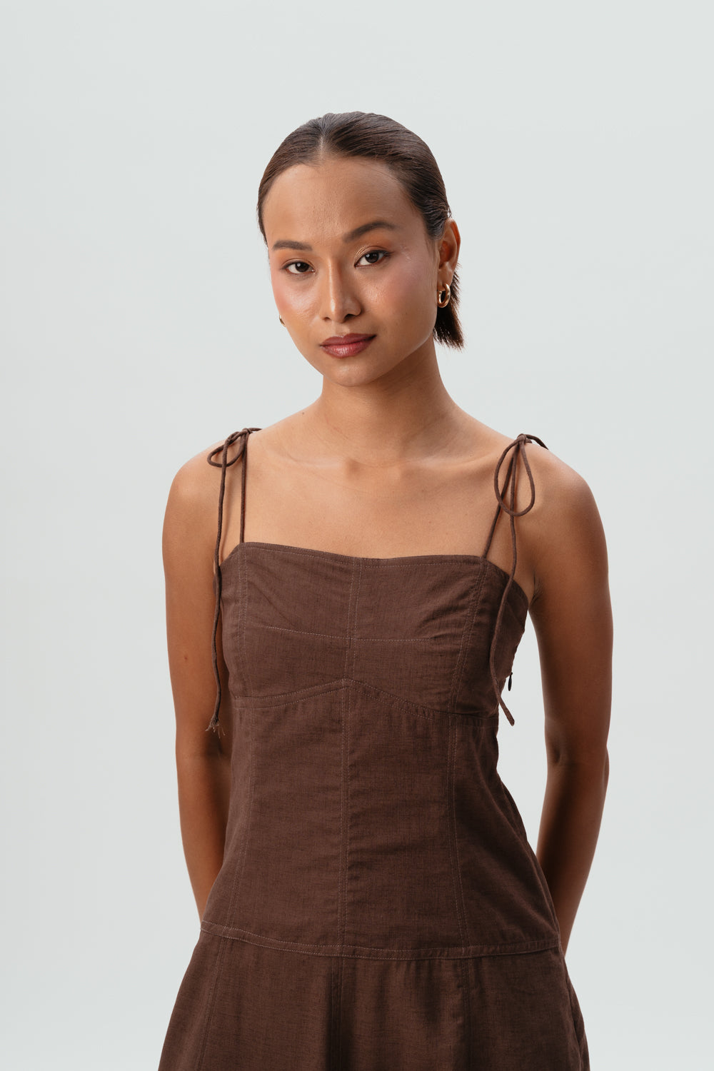 Brown Tie-Up Dress | Maxi Dress | Linen