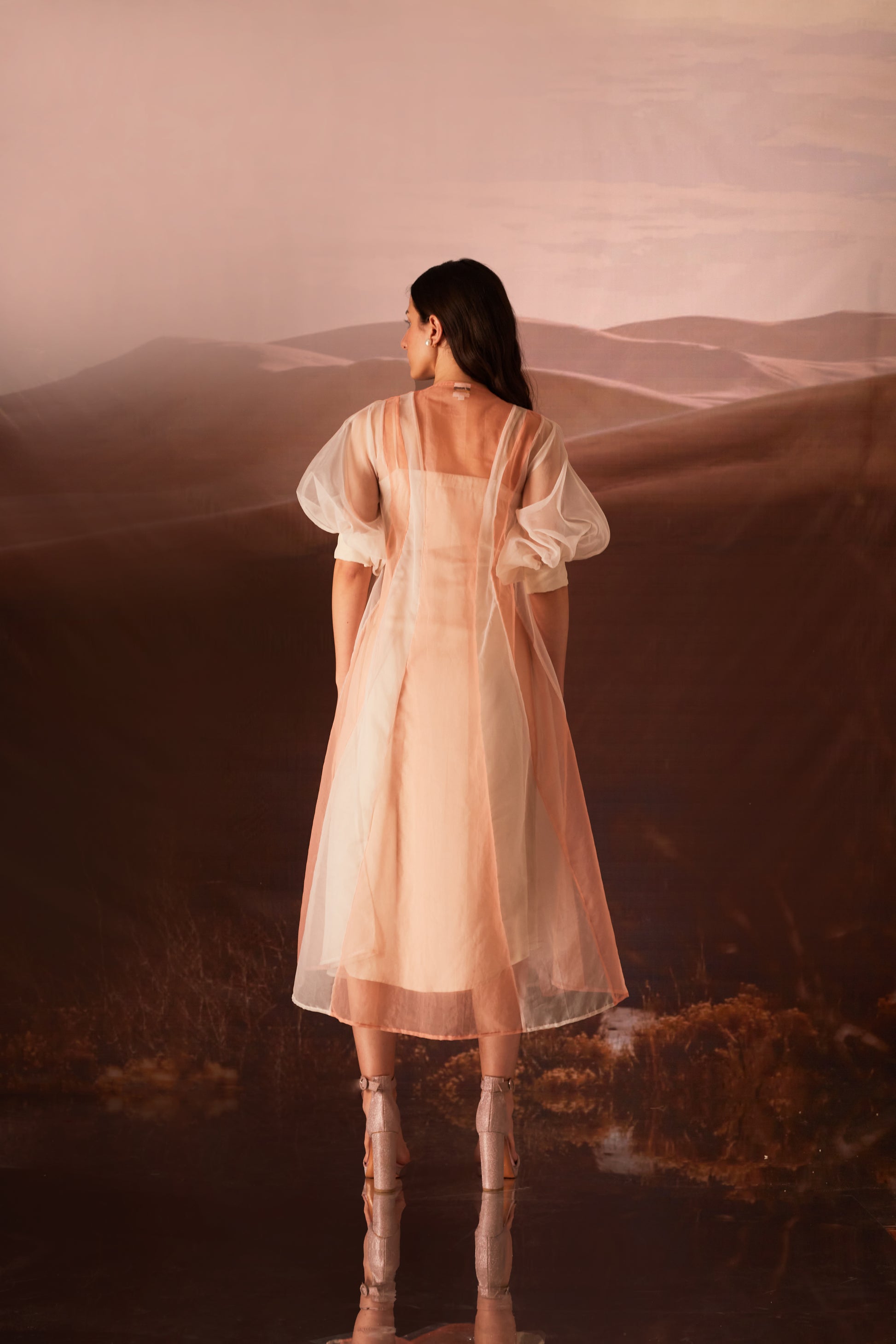 peach embroidered clover dress back