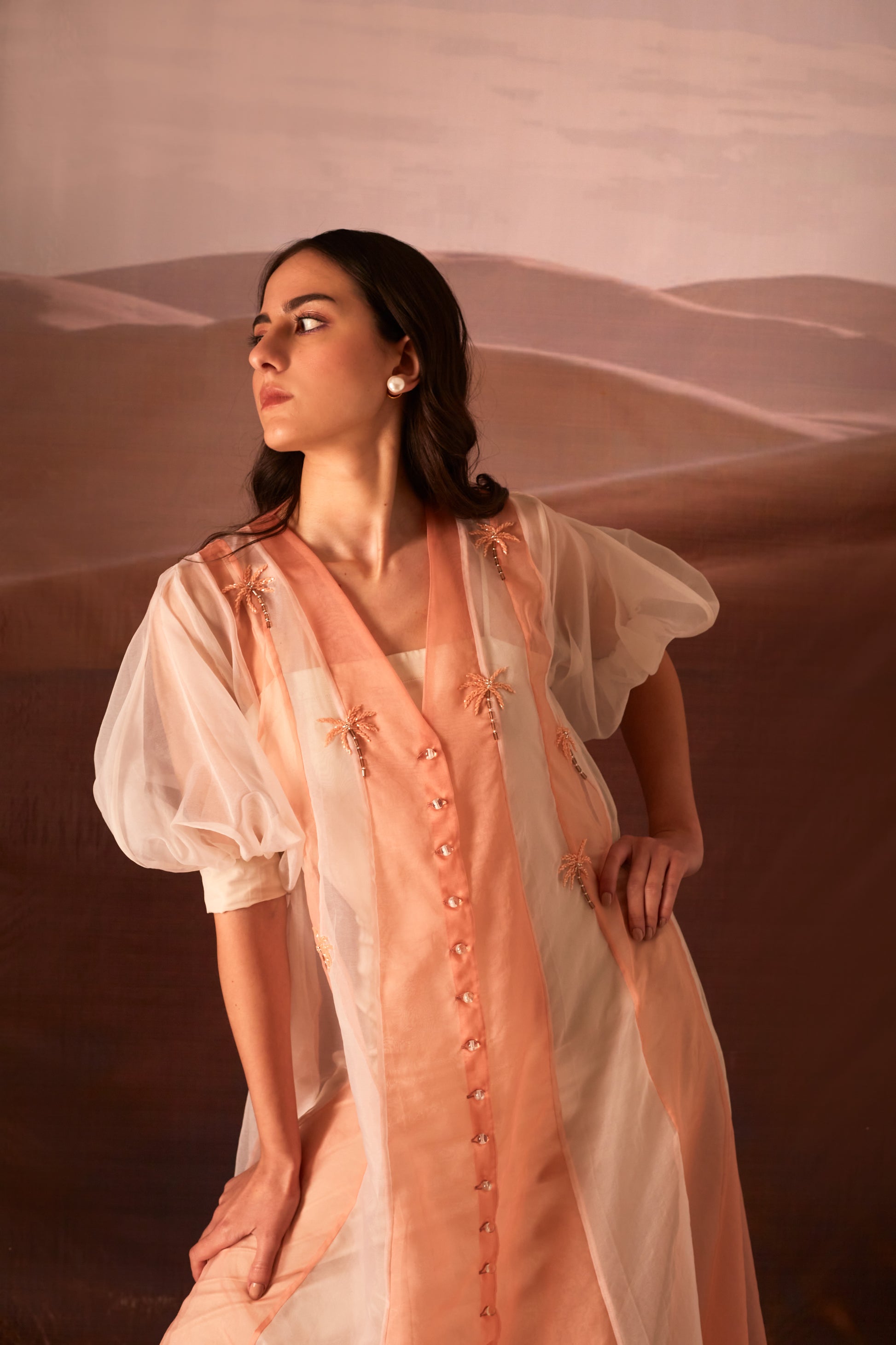 peach embroidered clover dress 