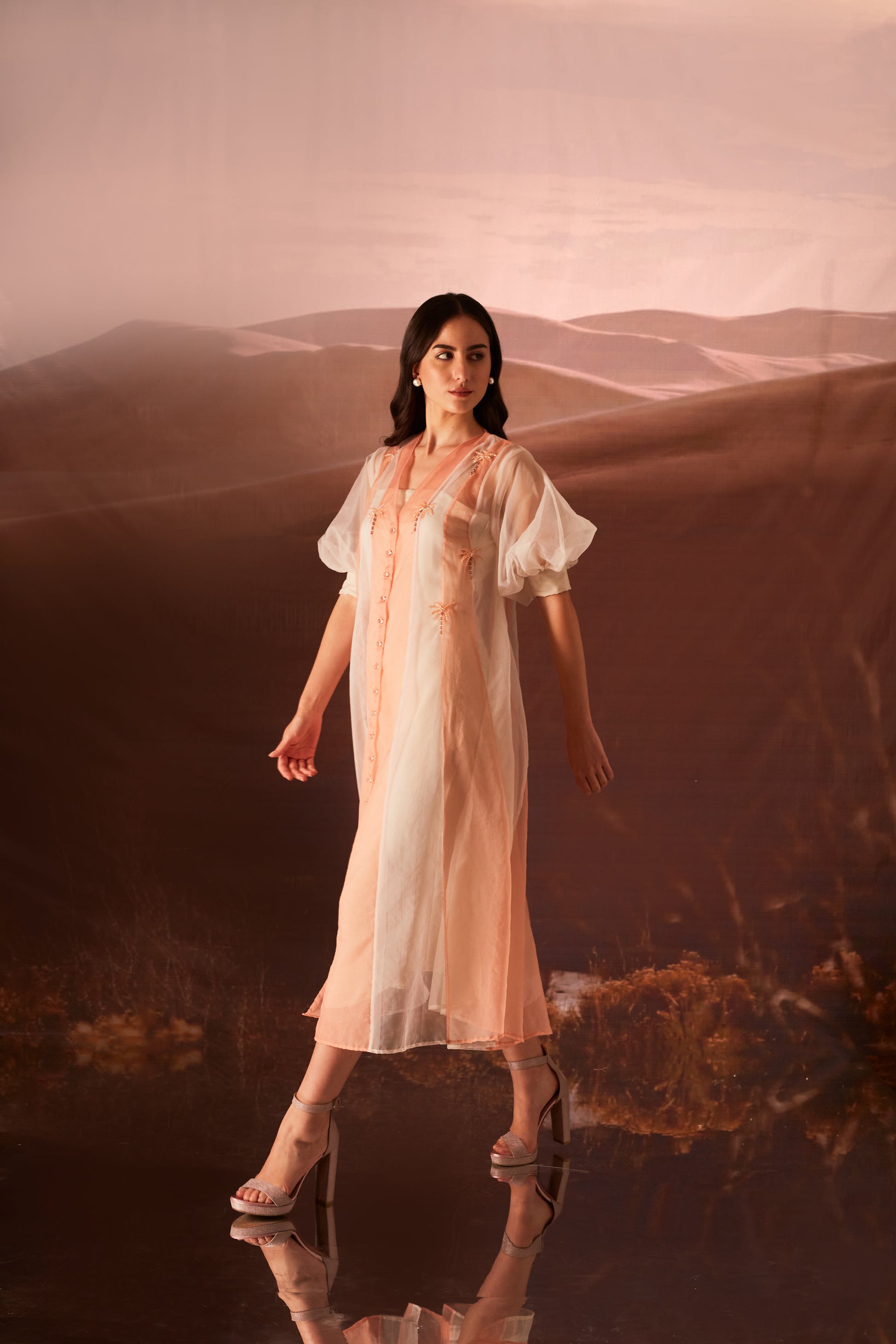 peach embroidered clover dress side
