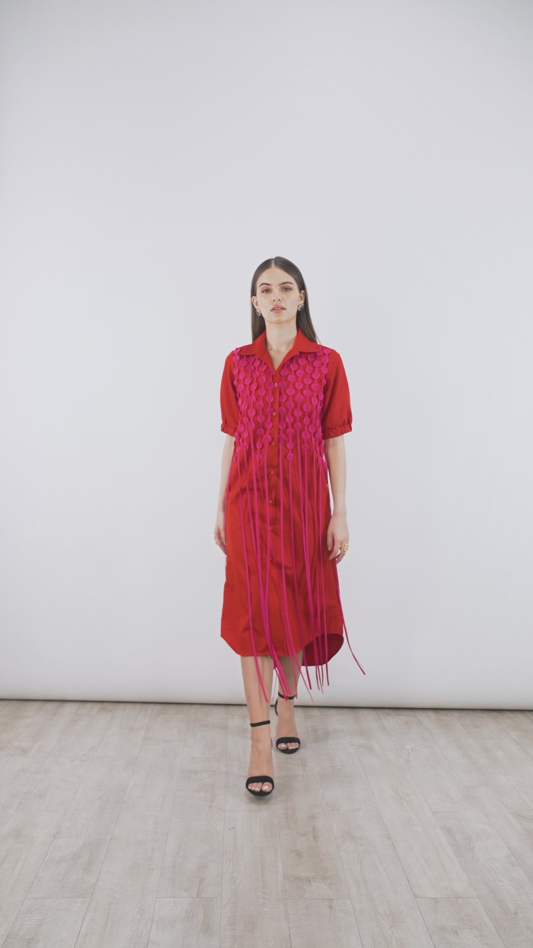 Red Fringe Shirt Dress | Iris Fringe Shirt Dress - Red | PAIVE