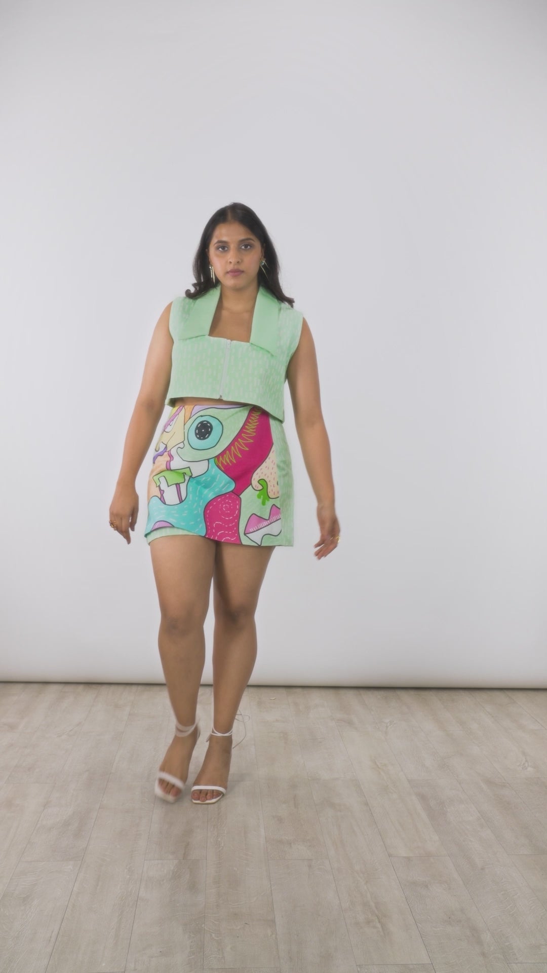 Printed Zip-Up Bustier | Digitally Printed Spicy Mint Top | PAIVE