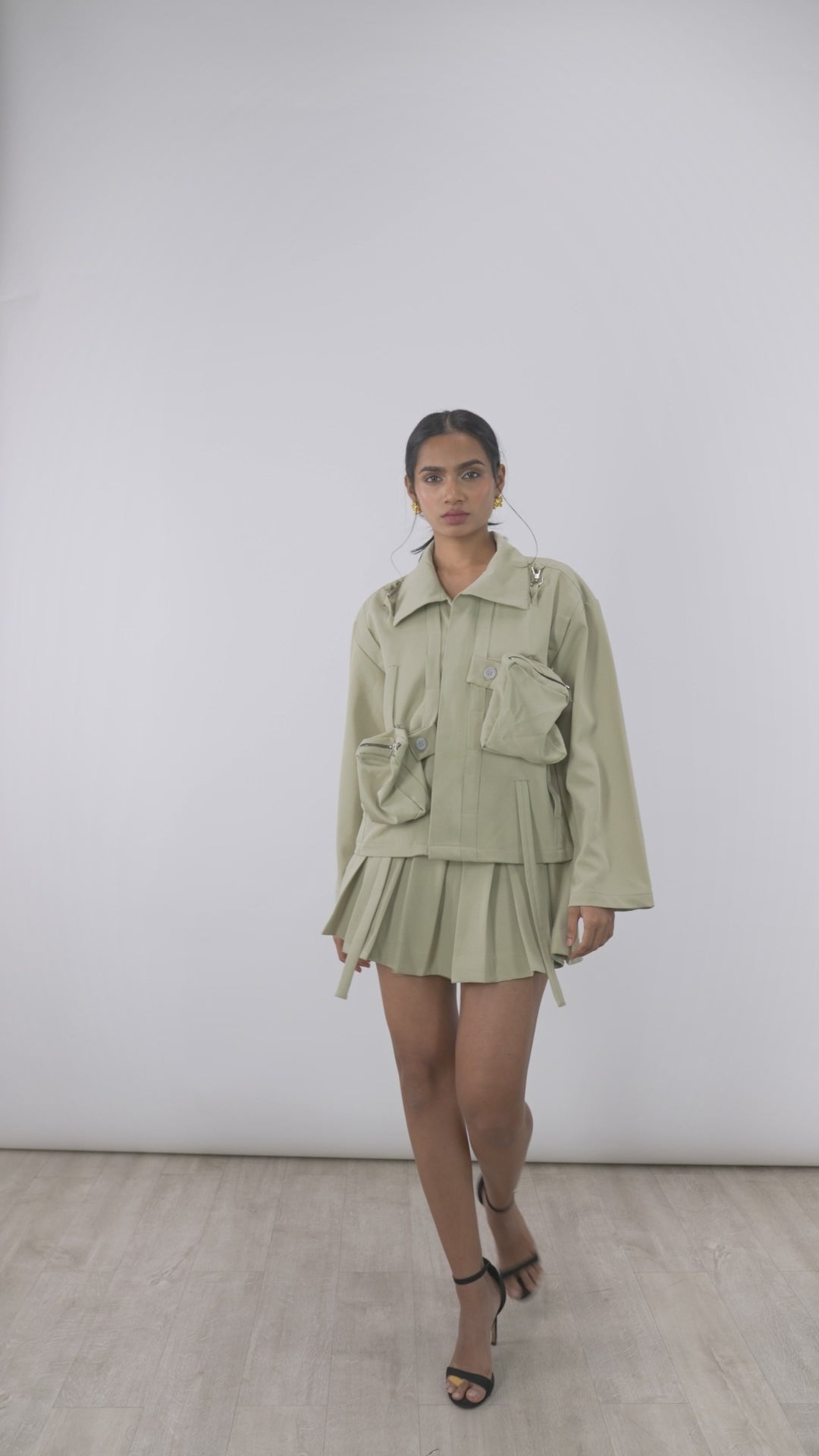 Hand-Pleated Sage Cargo Skirt | Sage Pocket Cargo Skirt | PAIVE
