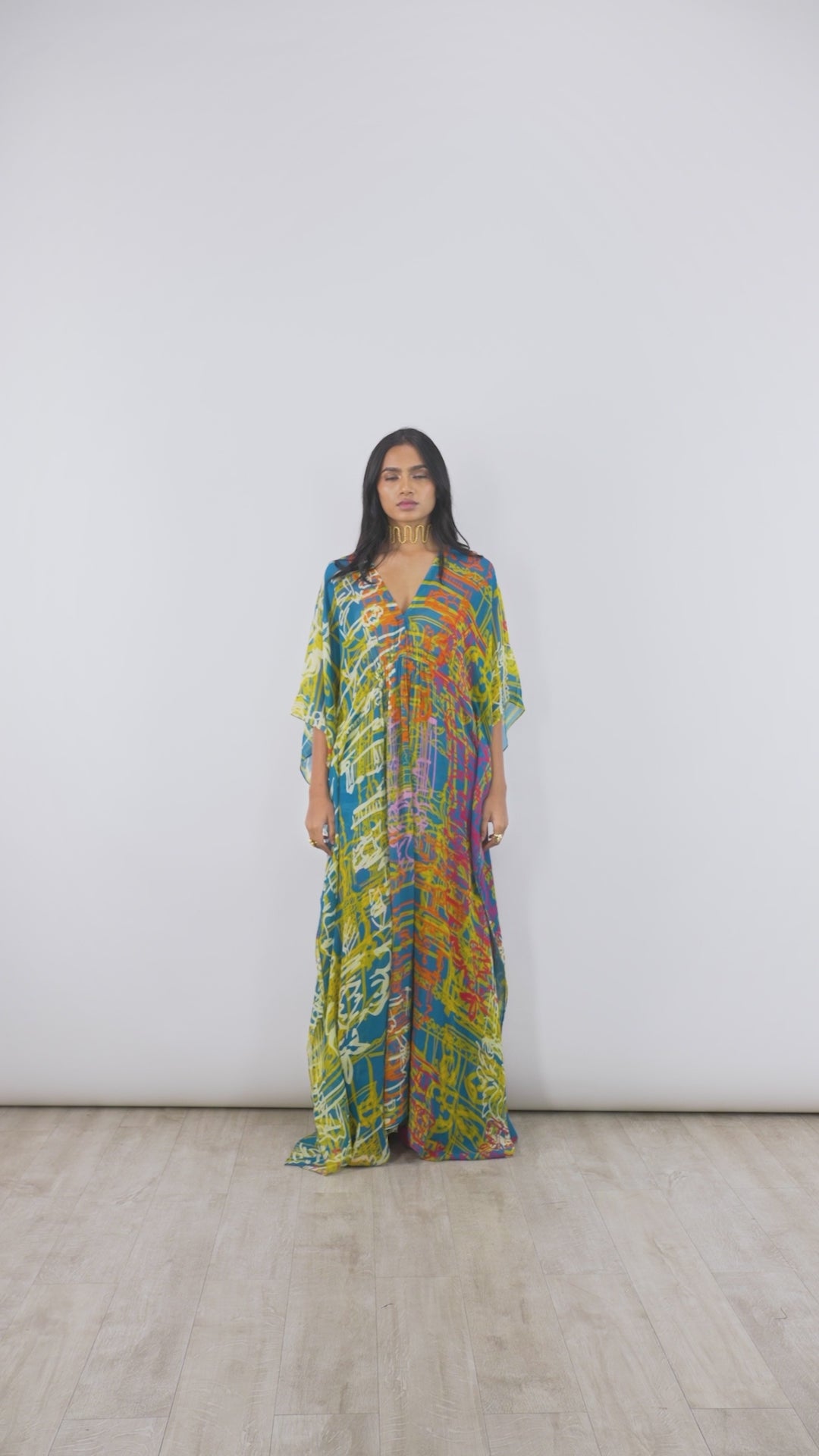 Digital Printed V Neck Kaftan | Ooty Kaftan - Multi | PAIVE