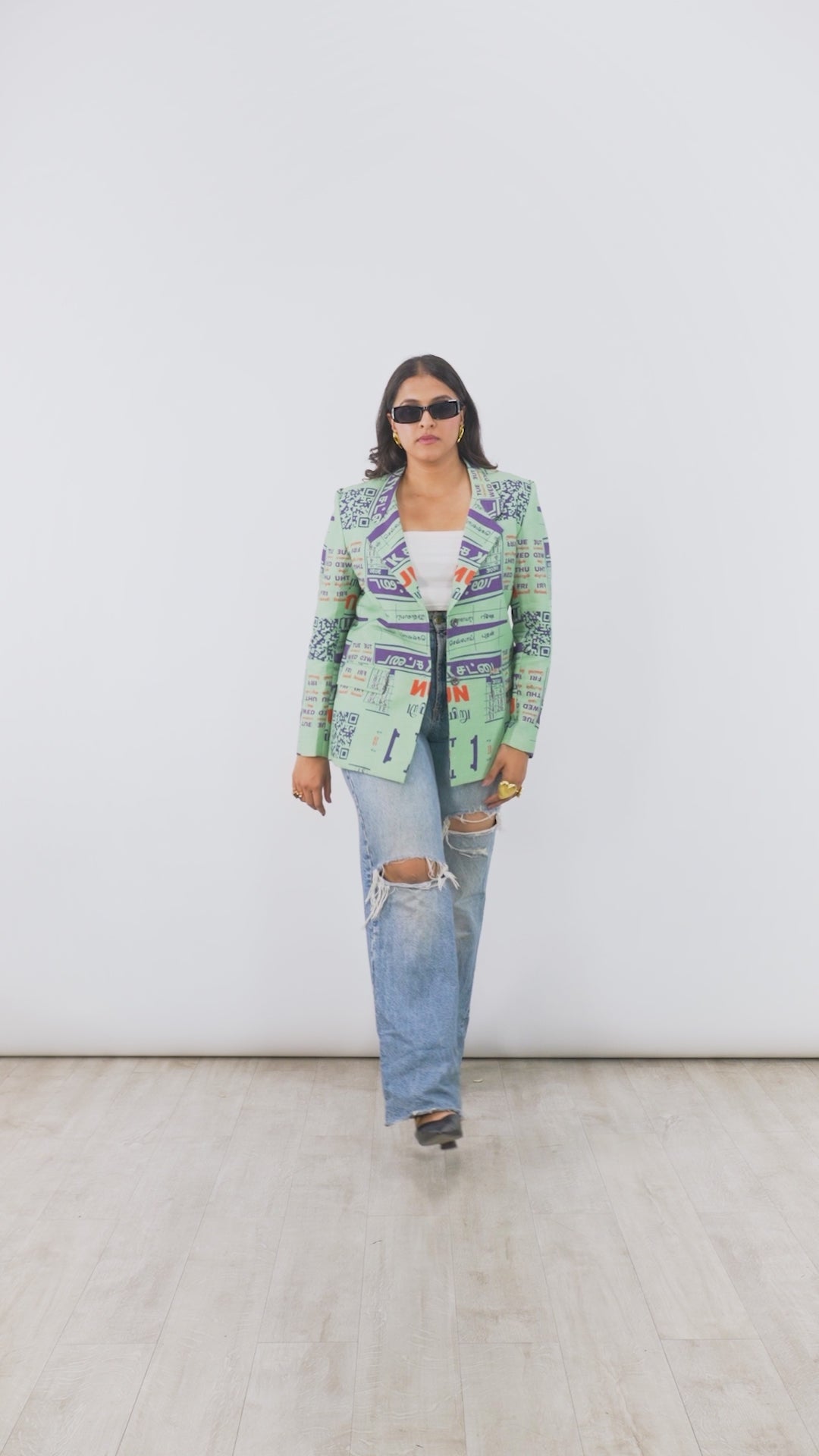 green printed blazer | digital print
