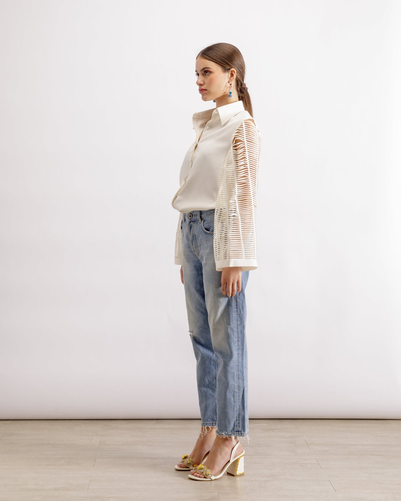 Exaggerated Sleeve Shirt | Shirt with Swivelled Sleeves White | PAIVE