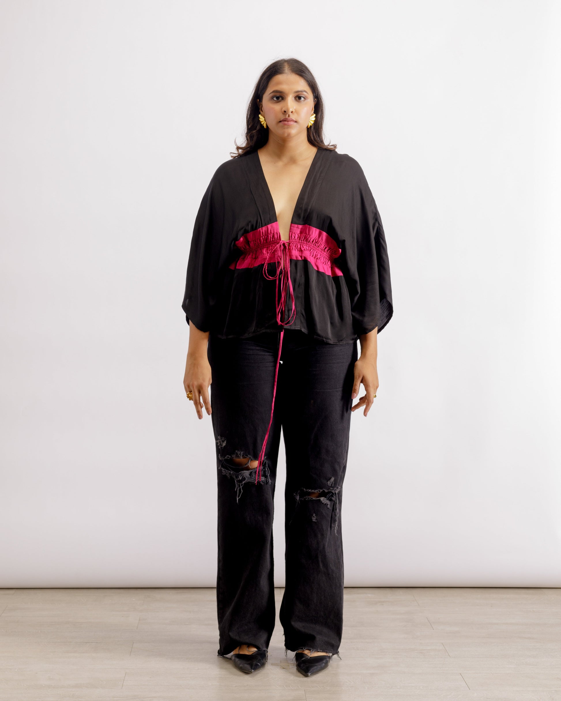 Cape With Ruched Waist | Short Cape - Blue & Neon | PAIVE